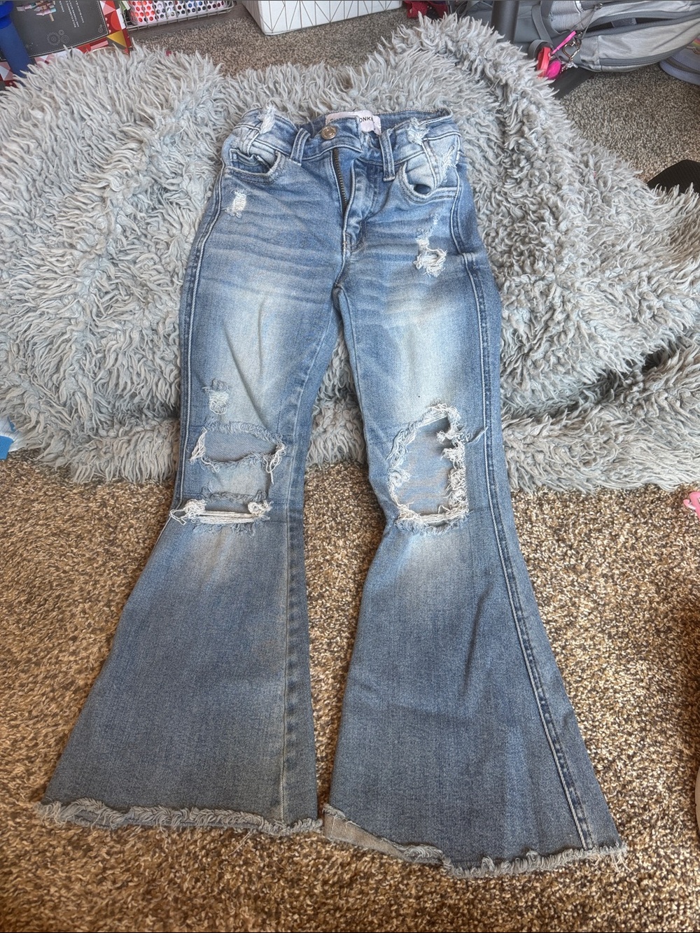 Classic Distressed Flared girls Flying Monkey Jeans - Blue